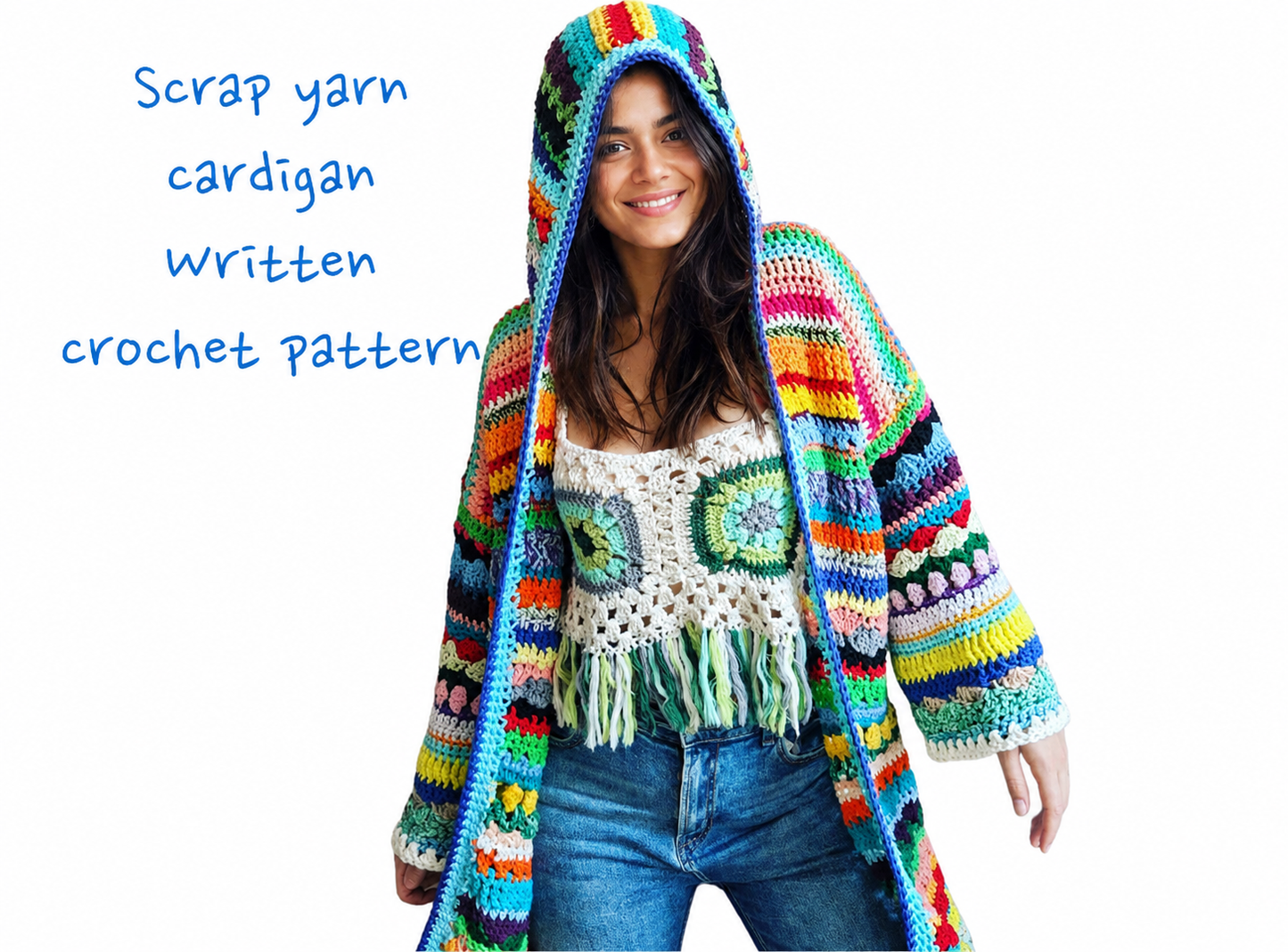 Scrap Yarn Hooded Cardigan Crochet Pattern PDF