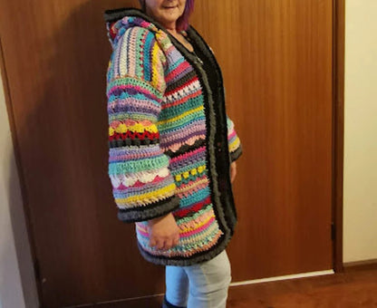 Scrap Yarn Hooded Cardigan Crochet Pattern PDF