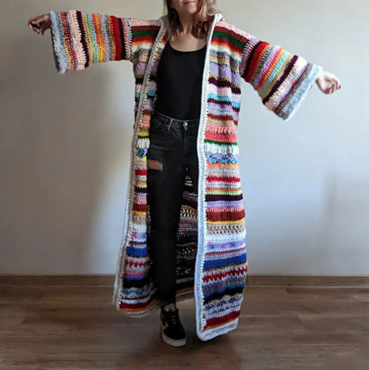 Scrap Yarn Hooded Cardigan Crochet Pattern PDF