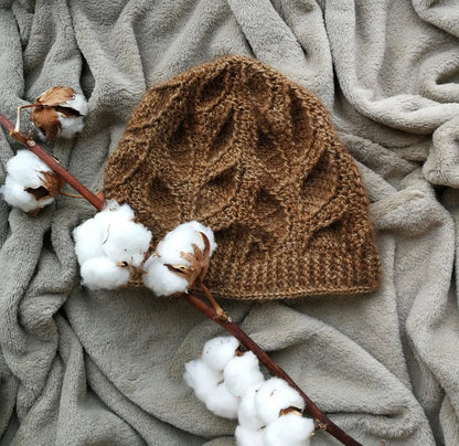 🍃 Textured Leaf Beanie Crochet Pattern – Lau Hat PDF (Baby to Adult) ✨