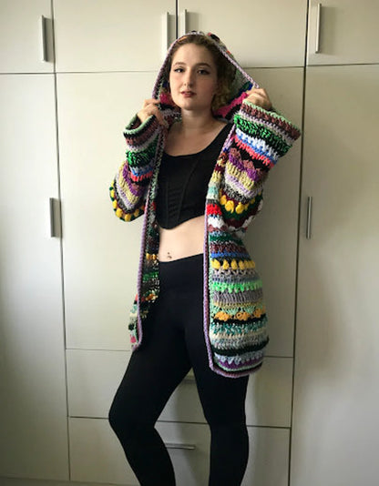 Scrap Yarn Hooded Cardigan Crochet Pattern PDF