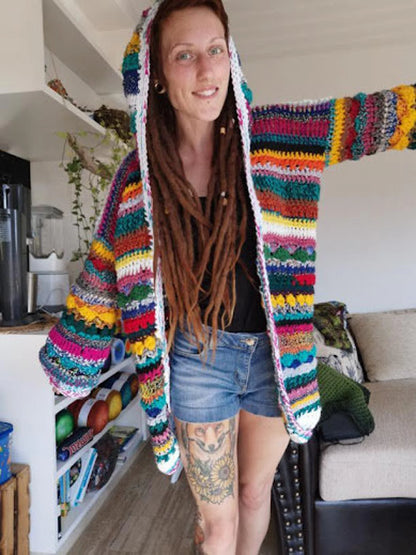 Scrap Yarn Hooded Cardigan Crochet Pattern PDF
