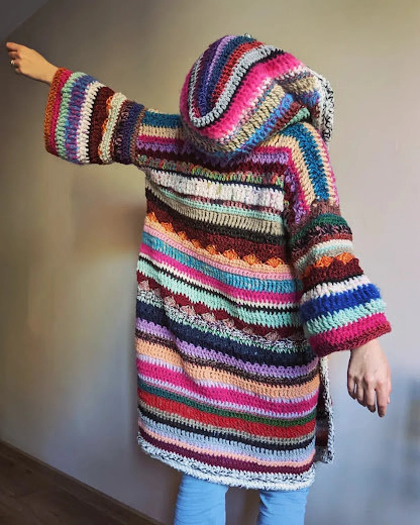 Scrap Yarn Hooded Cardigan Crochet Pattern PDF