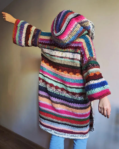 Scrap Yarn Hooded Cardigan Crochet Pattern PDF