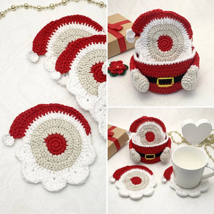 🎄 Santa Coasters & Basket – Christmas Crochet Pattern (PDF)