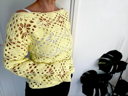 🌼 Crochet Daisy Crop Top Pattern – Flared Sleeve Shrug ✨