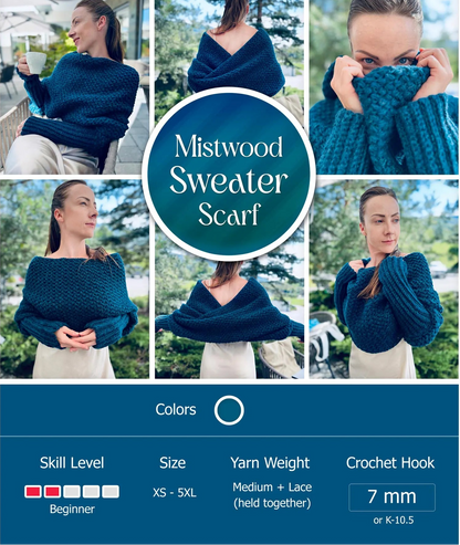 💙 Mistwood Crochet Sweater Scarf – Chic, Cozy & Easy Pattern (All Sizes)