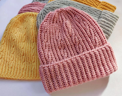 🧶 Classic Cable Crochet Beanie Pattern – Cozy Folded Brim Hat PDF ✨