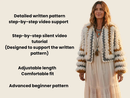 🌿 Boho Fringe Cardigan Crochet  Pattern ✨