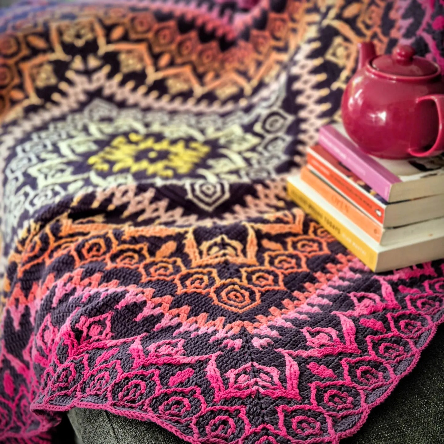Saffron Bloom Mosaic Crochet Blanket Pattern