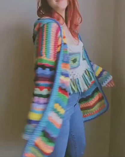 Scrap Yarn Hooded Cardigan Crochet Pattern PDF